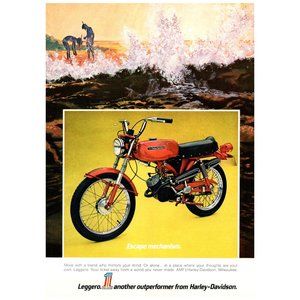 1972 Harley Davidson Leggero Motorcycle Motor Bike Vintage Print Ad Beach Waves